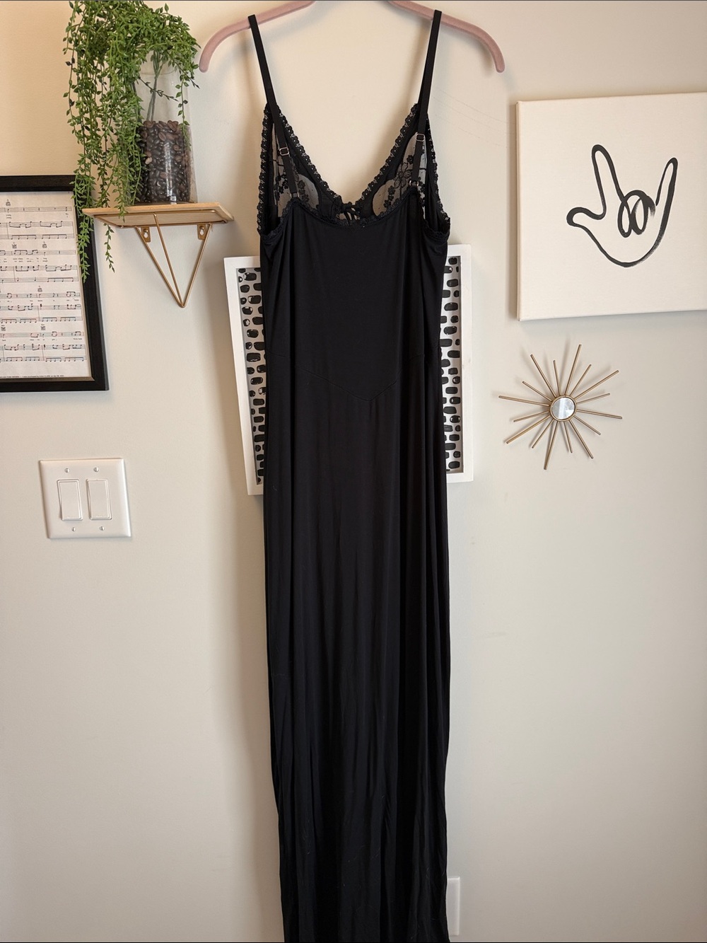 Savage X Fenty Black Lace-Trim Maxi Slip Dress - Picture 3 of 4